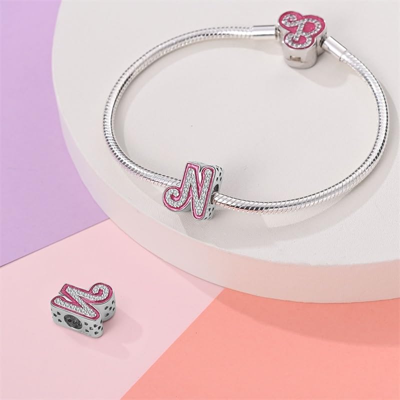 925 Sterling Silver Letter Charms Fits Pandora Bracelets Alphabet AZ Bead Charm for Bracelets Necklace with 5A Cubic Zirconia for Women Birthday Ceremony DIY Jewelry Gift - style: N