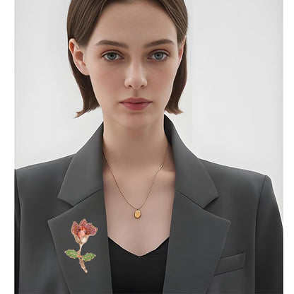 coadipress Tulip Floral Brooch Pin for Women Dainty Gold Plated Rhinestone Pearl Tulip Flower Green Leaf Broochs Pins Trendy Wedding Party Jewelry Accessories - style: Pink