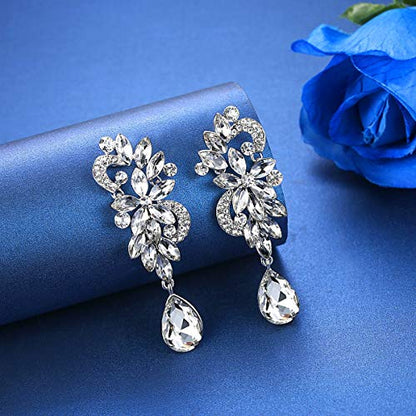Marquise Crystal Bridal Chandelier Dangle Drop Earrings Ladies Gifts in Silver/Gold Tone - color: J-Clear Earrings Pin