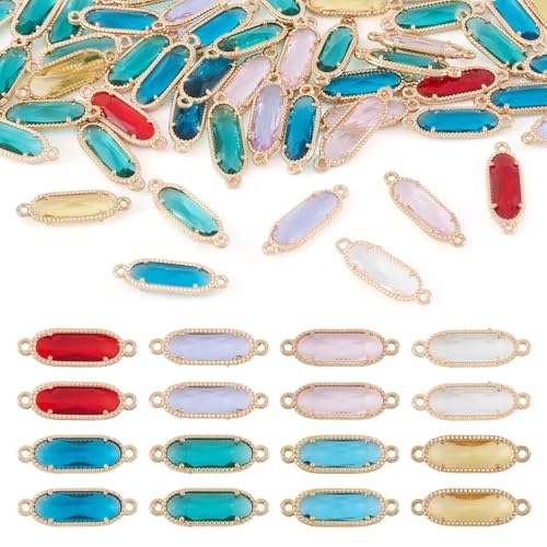 FASHEWELRY 50pcs Faceted Glass Charm Links Crystal Oval Light Gold Plated Alloy Pendant Connector 21x7mm Mixed Color 2 Hole Geometric Charms for DIY Jewelry Bracelet Necklace Earring Making - color: Mixed Color Oval Links