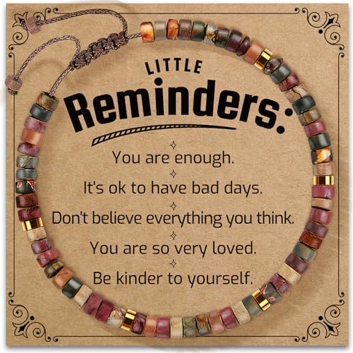 Inspirational Bracelet Gifts for Women, Natural Stone Beaded Bracelets | Thinking of You Get Well Soon Encouragement Healing Bracelets Christmas Day Birthday Gifts for Women Friends Sister - color: A-F JASPER STONE-REMINDER