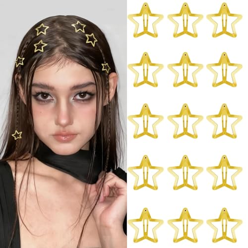 Star Hair Clips 2000s Y2K Gold Star Hair Accessories Snap Hair Barrettes Non Slip Metal Hair Clips for Girls Women -15 PCS 1.57" - color: 15 P - 1.57"-gold
