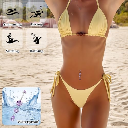 14G G23 Titanium Dangle Belly Button Ring for Women Dangling Navel Rings Hypoallergenic Teardrop Shiny CZ Belly Ring Internally Threaded Navel Piercing Jewelry - color: Purple