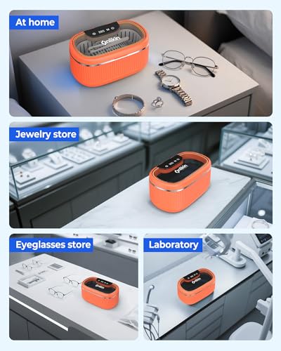 35W Ultrasonic Jewelry Cleaner, 45KHz Retainer Cleaner for Jewelry, 5 Timer & 3 Power Modes, Eyeglasses, Rings, Watch Strap, Dentures - 20oz, 304 Stainless Steel Tank, Quiet <38dB (Orange) - color: Orange