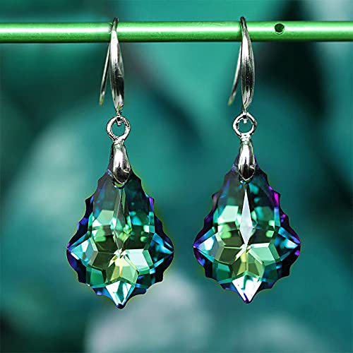 Unique Sparkly Multi-color Crystal Teardrop Dangle Drop Earrings Rainbow Crystal Geometry Earrings for Women Statement Chic Charm Jewelry Gifts - color: Green