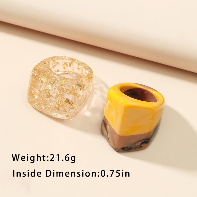 Resin Chunky Rings for Women Multicolor Acrylic Plastic Rings Set Cute Trendy Aesthetic Y2k Statement Rings Thick Dome Heart Knuckle Finger Jewelry - color: Yellow+champagne