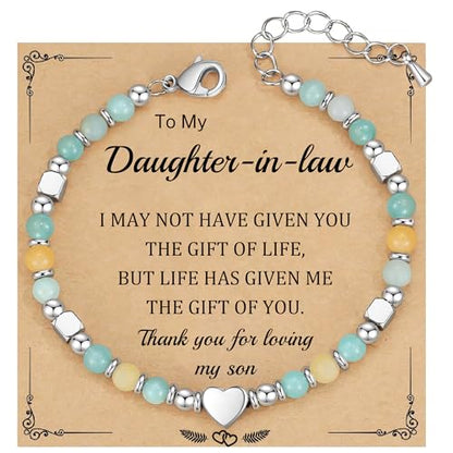 Best Friend Bracelet Gifts for Women Sister Bestie, Christmas Gift for Teens Mom Daughter Granddaughter Birthday Gift for Her Stocking Stuffers - color: Amazonite-Daughter in law