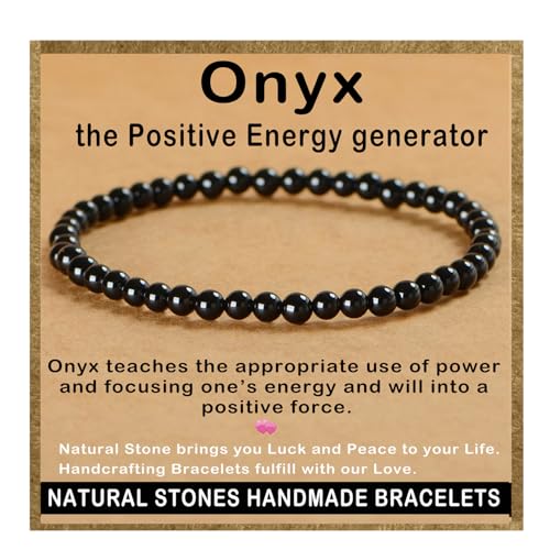 AD Beads Handmade Gemstone Stretch Elastic Bracelet Crystal Healing Reiki Nature's Beauty and Spiritual Essence Unisex (4mm, Black Onyx) - color: Black Onyx, size: 4mm