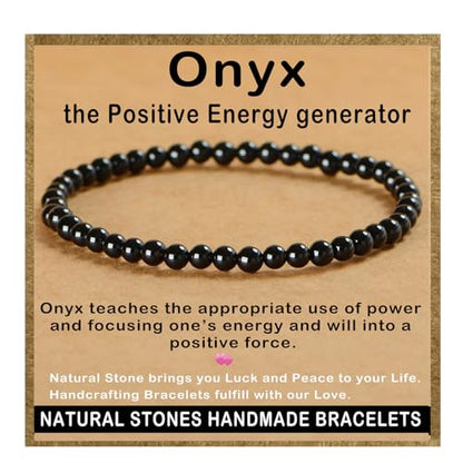 AD Beads Handmade Gemstone Stretch Elastic Bracelet Crystal Healing Reiki Nature's Beauty and Spiritual Essence Unisex (4mm, Black Onyx) - color: Black Onyx, size: 4mm