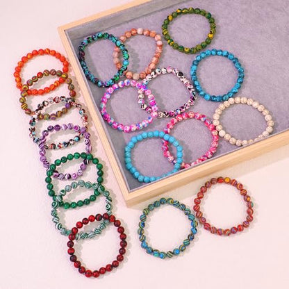 18Pcs Malachite Pattern Beaded Bracelets Set for Women Men, 8mm Round Beads Stretch Bracelets, 7.28 Inch Elastic Stackable Bracelets, Colorful Handmade Wristbands for Party Favors, Gifts, Daily Wear