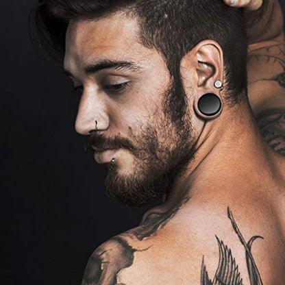 Ear gauges solid black obsidian ear plugs double saddle - style: 12MM-1/2 INCH