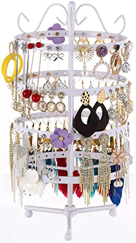 Sooyee Jewelry Holder,360 Rotating Earring Holder Organizer Jewelry Stand,4 Tiers 144 Holes Earring Display Stands for Selling,Metal Jewelry display,White - color: Metal White