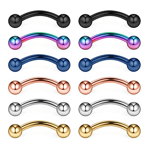 12PCS 12G Surgical Steel PA Eyebrow Ear Navel Belly Lip Ring Body Piercing Jewelry - style: 12mm w Balls