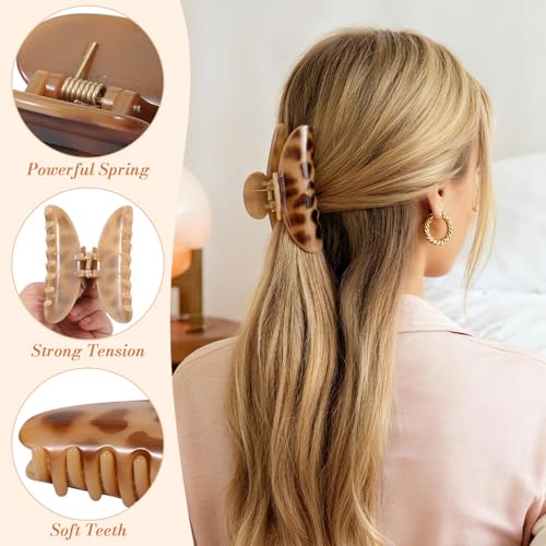 6 Pack Leopard Print Hair Claw Clips for Women Large Non-Slip Celluloid Banana Clips, Tortoise Shell Jaw Barrettes for Thick Hair, Fashion Hair Accessories for Girls Gift - size: Leopard