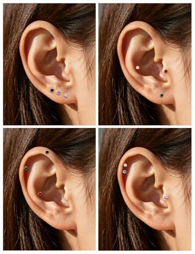16G ASTM F136 Titanium Surgical Steel Internal Thread Flat Back Studs Earrings Lip Rings Labret Medusa Helix Tragus Cartilage Earring stud Piercing Jewelry for Women Men Silver Black Gold - style: 16g/4mm Mix cz/Titanium 6mm