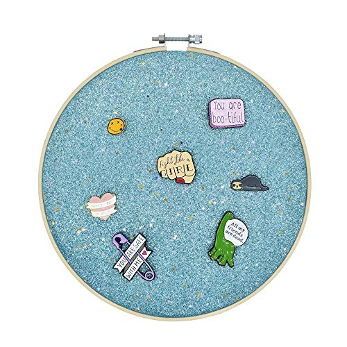Wall Hanging Brooch Jewelry Storage Display Stand Enamel Pin Display Holder Earrings Necklace Glitter Pin Display Board with stars, Pin Collection Display, Canvas/leather Embroidery Hoop (Blue) - color: Blue