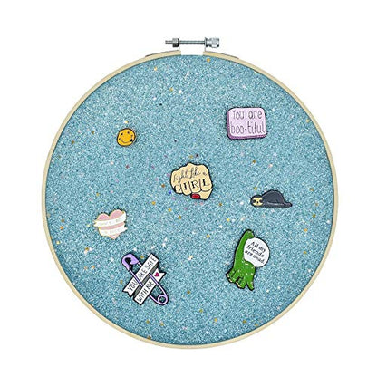 Wall Hanging Brooch Jewelry Storage Display Stand Enamel Pin Display Holder Earrings Necklace Glitter Pin Display Board with stars, Pin Collection Display, Canvas/leather Embroidery Hoop (Blue) - color: Blue