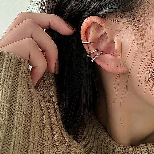 3Pcs Ear Cuffs Non Piercings for Women, Trendy Cubic Zirconia Gold Silver Clip On Cuff Earrings Set Jewelry Dainty Fake Cartilage Earring - color: Silver