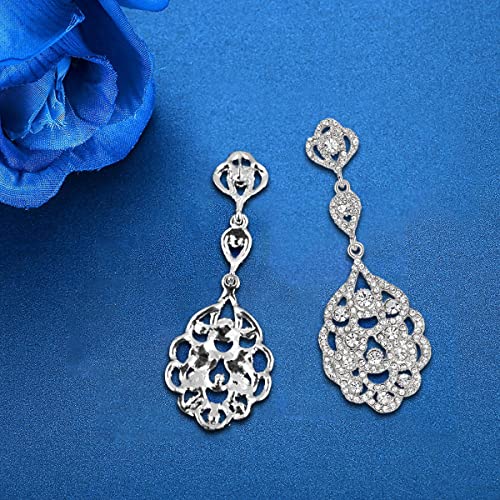 Wedding Teardrop Dangle Earrings Crystal Rhinestone Beaded Chandelier Earrings for Brides Gold - color: B-smallclear