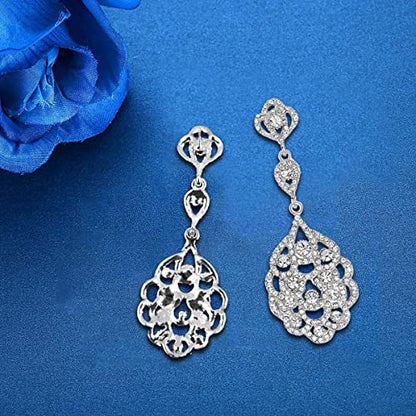 Wedding Teardrop Dangle Earrings Crystal Rhinestone Beaded Chandelier Earrings for Brides Gold - color: B-smallclear