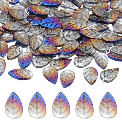 PATIKIL Leaf Beads, 50Pcs Crystal Translucent Czech Glass Beads for DIY Jewelry Making Bracelets Necklace, Half Blue - color: Half Blue
