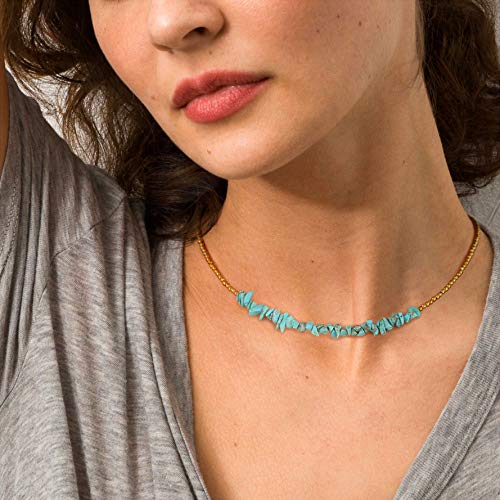 Aobei Pearl Gemstone Beaded Choker Necklace for Women Boho Turquoise/Cultured Freshwater Pearls/Garnet/Amazonite Jewelry - color: B Blue-greenTurquoise & Hematite