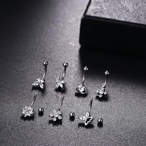 OIDEA 7PCS Eyebrow Piercing Jewelry: 16G Stainless Curved Barbell Eyebrow Ring Vertical Labret Lip Ring Piercing Jewelry - color: silver-1