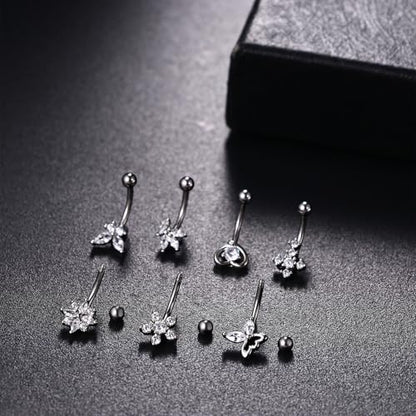 OIDEA 7PCS Eyebrow Piercing Jewelry: 16G Stainless Curved Barbell Eyebrow Ring Vertical Labret Lip Ring Piercing Jewelry - color: silver-1