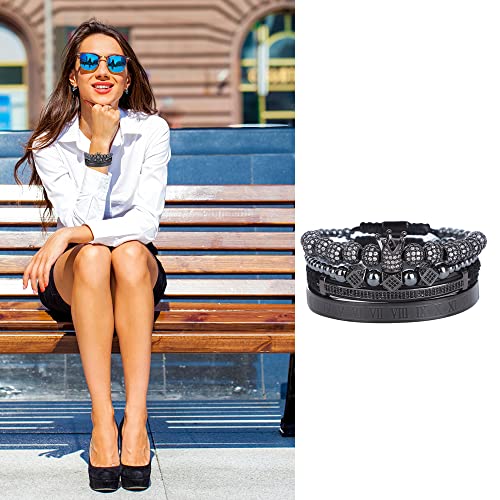 Mens Bracelet Beaded Bracelets Micro Pave Zircon Bracelets for Men Women Bracelets for Men Stainless Steel Cuff Bangle - color: B-black