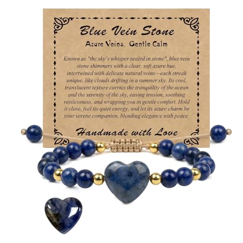 Heart Crystal Bracelet,Natural Gemstone Healing Bead Bracelet | Handmade Jewelry Gifts for Women Men,Graduation Gift for Her - color: Blue Stripe Bracelet