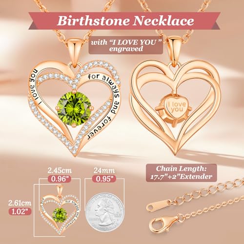CDE Engraved Forever Love Heart Birthstone Necklace Jewelry Gifts for Women | Hypoallergenic,Nickel-Free & Lead-Free,3 x 3 mm 5A CZ Heart Pendant,Anniversary Christmas Birthday Gift for Girlfriend Wife - color: 08-Aug, style: Rose Gold Plated