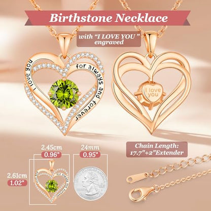 CDE Engraved Forever Love Heart Birthstone Necklace Jewelry Gifts for Women | Hypoallergenic,Nickel-Free & Lead-Free,3 x 3 mm 5A CZ Heart Pendant,Anniversary Christmas Birthday Gift for Girlfriend Wife - color: 08-Aug, style: Rose Gold Plated