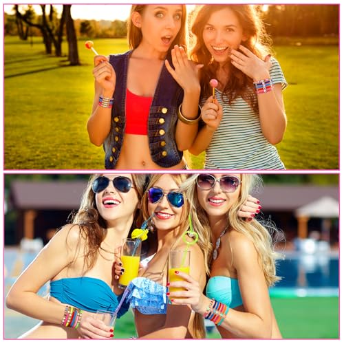 96 Pcs Colorful Friendship Bracelets Gift Bulk Heart Star Butterfly Cute Stretch Preppy Bracelets Cute Adjustable Heishi Clay Beads for Summer Beach Graduation Party Favors - style: Fresh