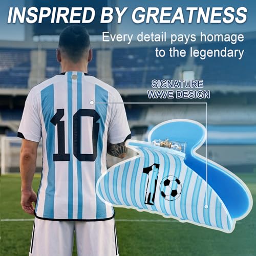 2026 Soccer Commemorative Gift Set for Girls and Women, Sky Blue Stripe Hair Claw Clip, No. 10 Jersey Keychain & Argentina Flag Stickers, Tribute Keepsake Accessories