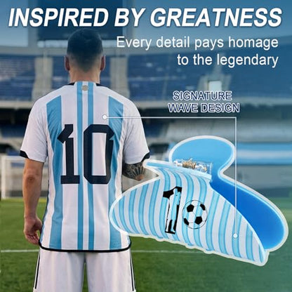 2026 Soccer Commemorative Gift Set for Girls and Women, Sky Blue Stripe Hair Claw Clip, No. 10 Jersey Keychain & Argentina Flag Stickers, Tribute Keepsake Accessories