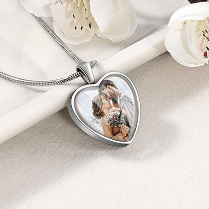 Farfume Personalized Photo Necklace for Women/Men, Memorial Jewelry Gifts | Holds 2 Pictures Pendant, Custom Engraved Text, Beautiful Locket for Girls, Durable Stainless Steel, Mothers Day Gifts - color: Heart Silver