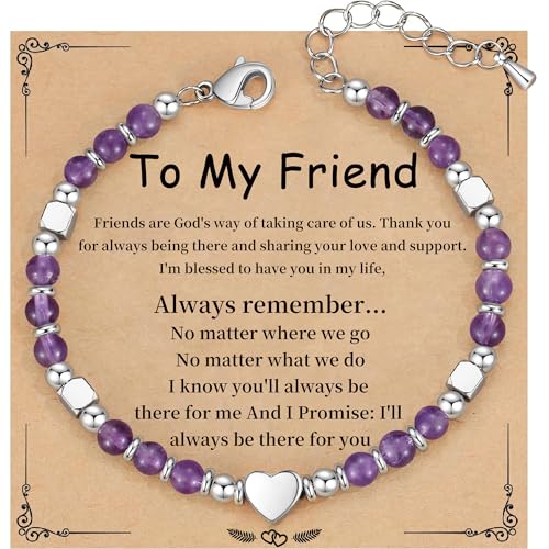 Best Friend Bracelet Gifts for Women Sister Bestie, Christmas Gift for Teens Mom Daughter Granddaughter Birthday Gift for Her Stocking Stuffers - color: Amethyst-Friend