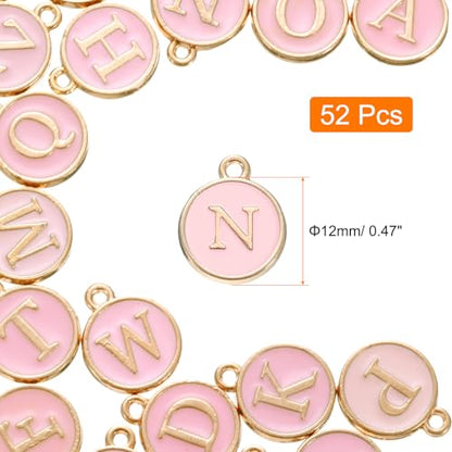 uxcell 52pcs Letter Charm, Enamel Letter Pendants, Alphabet N Pendants Double Sided Beads Charm for DIY Bracelet Necklace Pendants Earring Jewelry, Pink