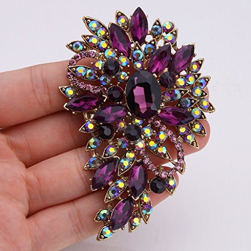 EVER FAITH Women's Austrian Crystal Wedding Flower Leaf Bouquet Brooch - color: Purple