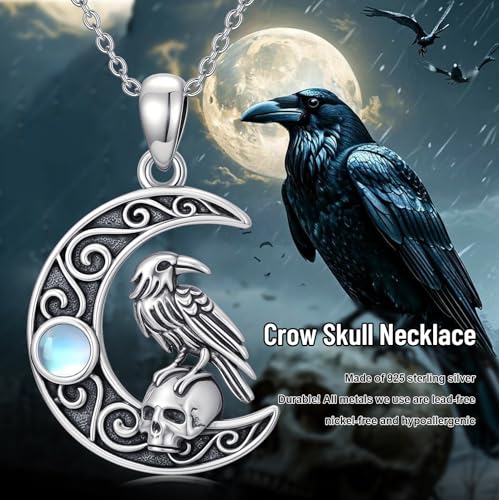 Sterling Silver Halloween Necklace Gothic Jewelry Gifts for Women Men - style: Skull Raven