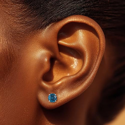 Zircon Flat Back Screw Hypoallergenic Surgical Steel Stud Earrings - color: Moonlit Blue, size: 1ct - 0.24 Inch (6mm), None Gift Box