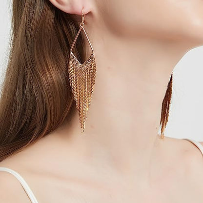 SELOVO Dangling Metal Chain Tassel Dangle Earrings Silver/Gold Color - style: style 2