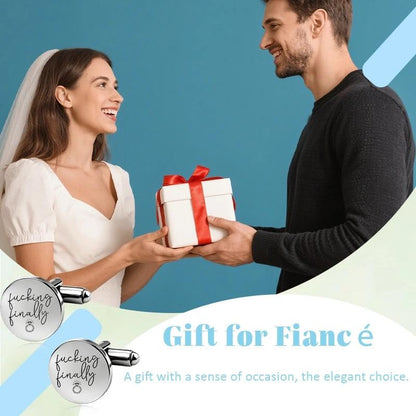 Silver Cufflinks for Men Wedding Engagement Gifts for Him Cuff Links 2Pcs Round Stainless Steel Engraved Cufflink for Shirt - color: Fucking Finally