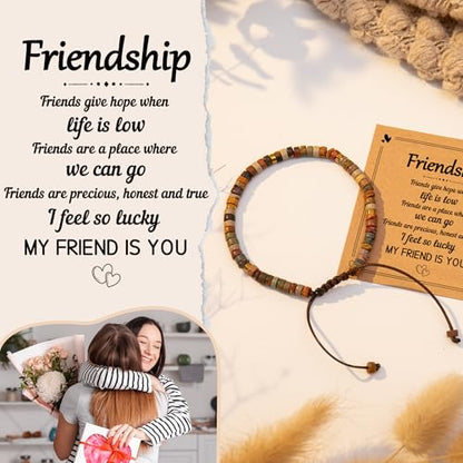 Inspirational Bracelet Gifts for Women, Natural Stone Beaded Bracelets | Thinking of You Get Well Soon Encouragement Healing Bracelets Christmas Day Birthday Gifts for Women Friends Sister - color: A-I JASPER STONE-FRIENDSHIP