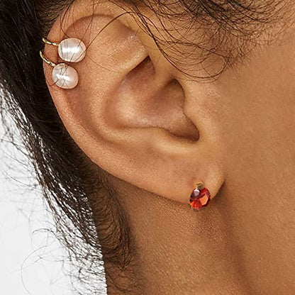 Tiny Huggie hoop Earrings for Women | 14k Gold Plated, Mini Round Cubic Zirconia, Small Simulated Diamond Huggies, Hypoallergenic Jewelry Gifts - color: red