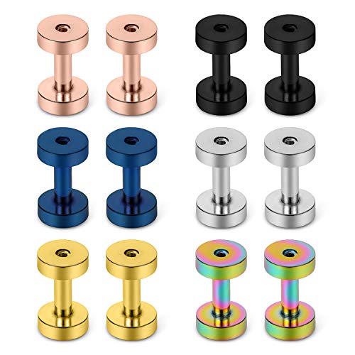 Lcolyoli Screw Fit Ear Gauges Kit Surgical Steel Tunnel Expander Earrings Earlobe Plugs Body Piercing Jewelry Set for Women Men 14G-00G 12 Pieces - style: b: 12Pcs-6 Colors-12G
