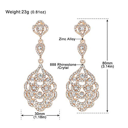 Wedding Teardrop Dangle Earrings Crystal Rhinestone Beaded Chandelier Earrings for Brides Gold - color: A-gold-2