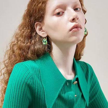 14K Gold Teardrop Crystal Leverback Earrings Sparkly Rhinestone Water Droplet Dangle Drop Earrings For Women - color: Grass Green