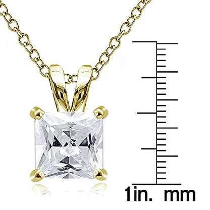 Hoops & Loops Sterling Silver, Yellow Gold Flash or Rose Gold Flash CZ Cubic Zirconia Square Solitaire Pendant Necklace - style: 12mm-Yellow Flash Silver