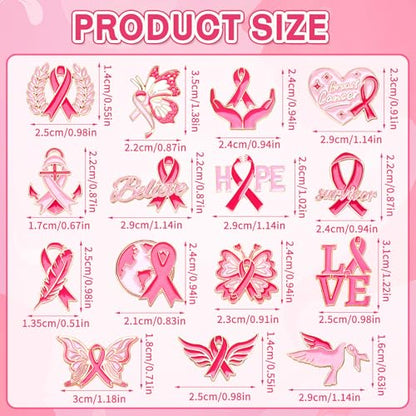 SANNIX Breast Cancer Awareness Pins, 15Pcs Pink Ribbon Lapel Pins Breast Cancer Brooch Badge for Breast Cancer Survivor Month Clothing Bag Hat Accessories - style: Breast Cancer Pin